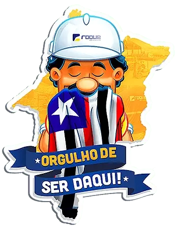 Mascote da Roque abraçando a bandeira do Maranhão, com a frase Orgulho de ser daqui
